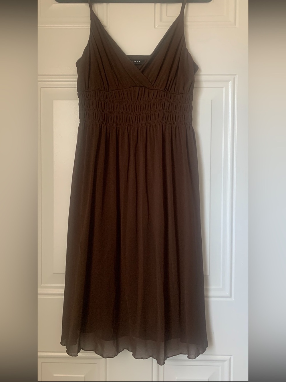 Axcess Chocolate Brown V-Neck Smocked Waist Midi Sundress Size M